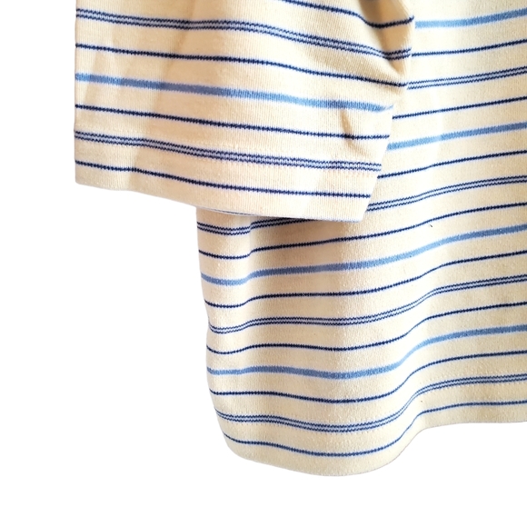 90s Y2K tee shirt floral striped scoop neck 3/4 sleeve casual yellow blue wm XL - Picture 7 of 10